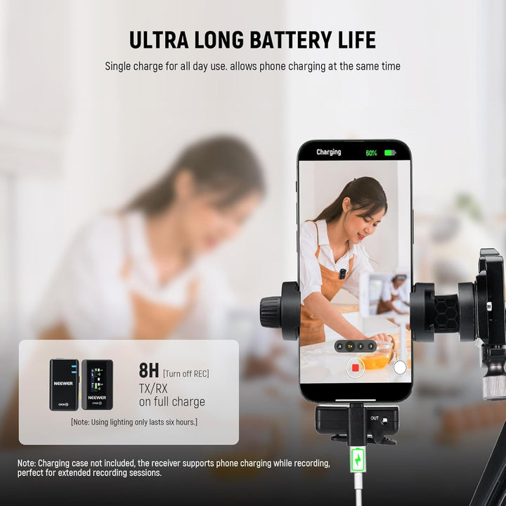 NEEWER CM28 Kabelloses Lavaliermikrofonsystem, 1 Klick Rauschunterdrückung, 4GB Speicher für 9 Stund