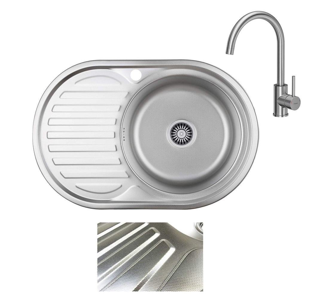 VBChome Einbauspüle mit Armatur 77x50 Leinenstruktur ab 45er Unterschrank Edelstahl Küchenspüle Spül