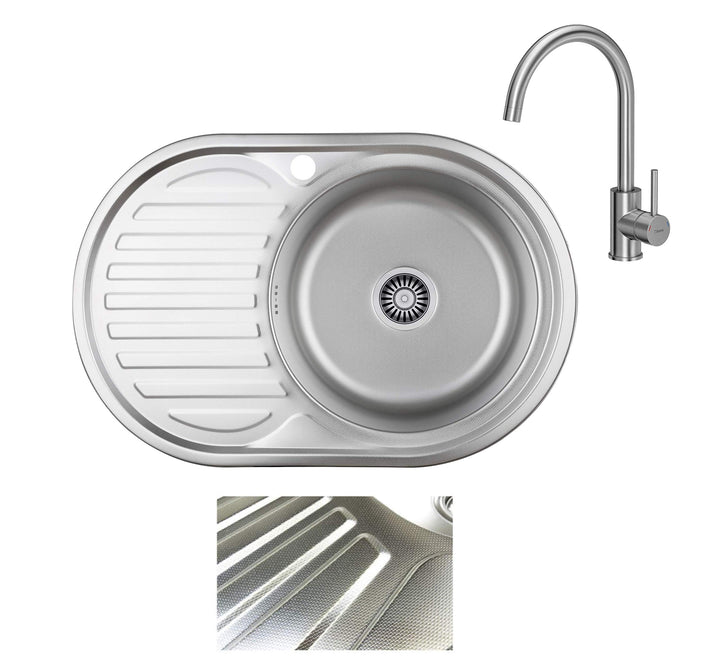 VBChome Einbauspüle mit Armatur 77x50 Leinenstruktur ab 45er Unterschrank Edelstahl Küchenspüle Spül