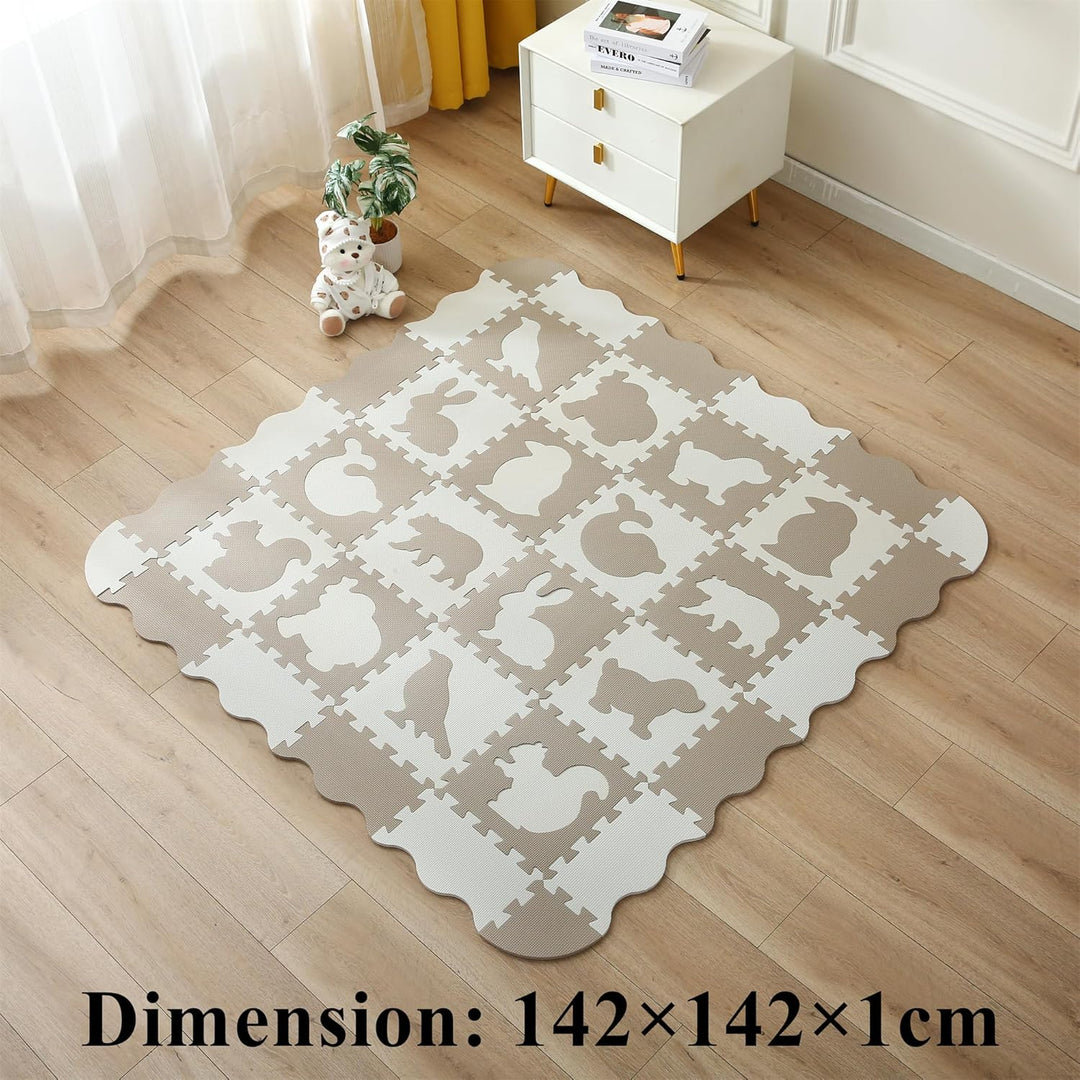 Puzzlematte Baby Kinder Puzzlematten Schadstofffrei Spielmatte Beige Krabbelmatte Tiere Eva Schaumst