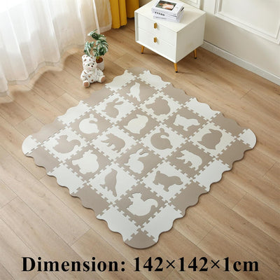 Puzzlematte Baby Kinder Puzzlematten Schadstofffrei Spielmatte Beige Krabbelmatte Tiere Eva Schaumst