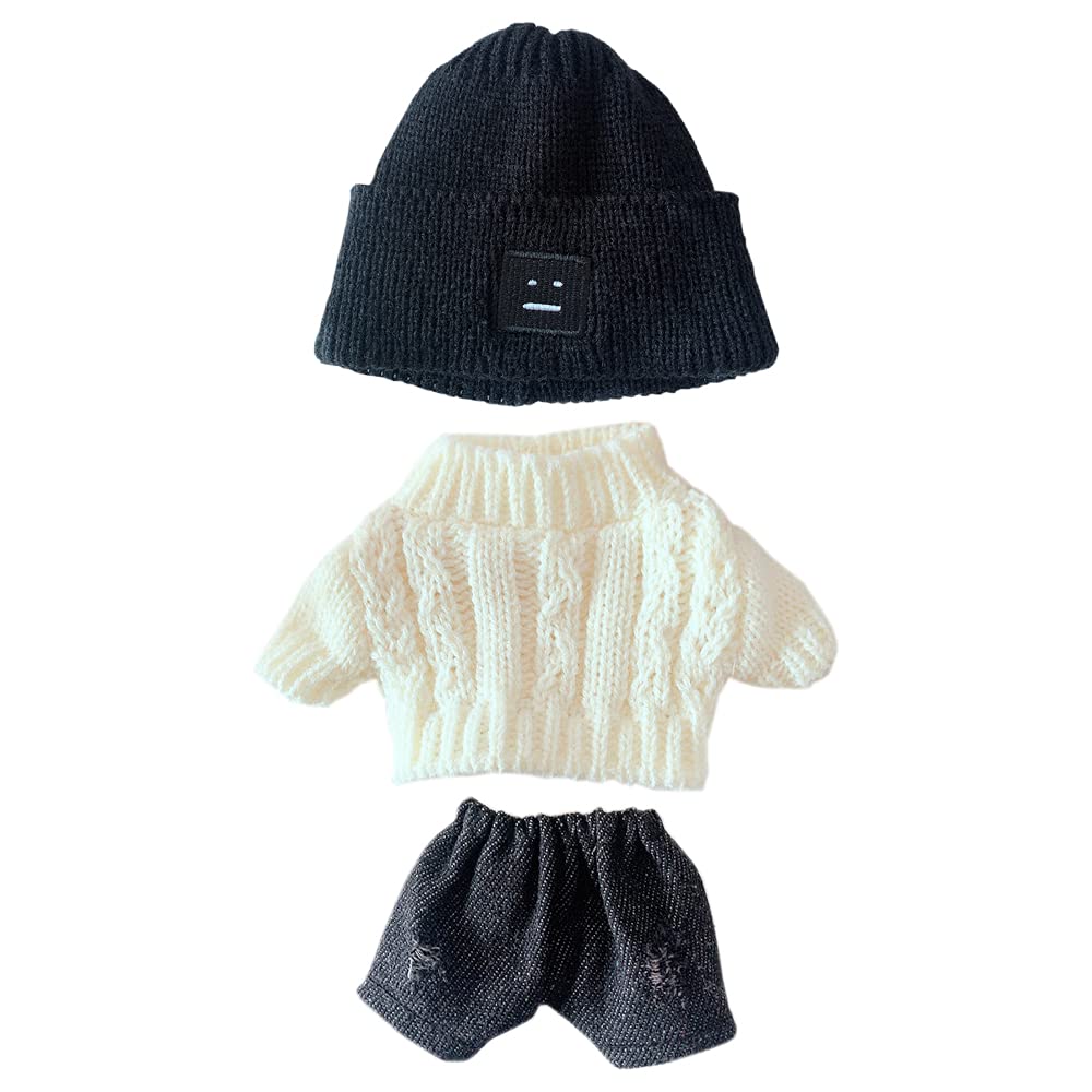 niannyyhouse 20cm Plüsch Puppe Kleidung Quadrat Gesicht Hut Pullover Jeans 8in Stuffed Doll Dressup