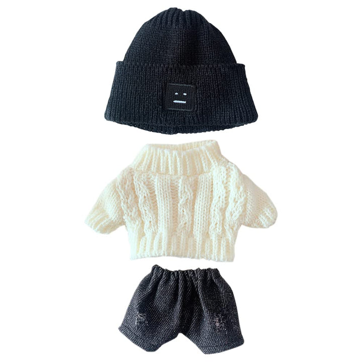 niannyyhouse 20cm Plüsch Puppe Kleidung Quadrat Gesicht Hut Pullover Jeans 8in Stuffed Doll Dressup