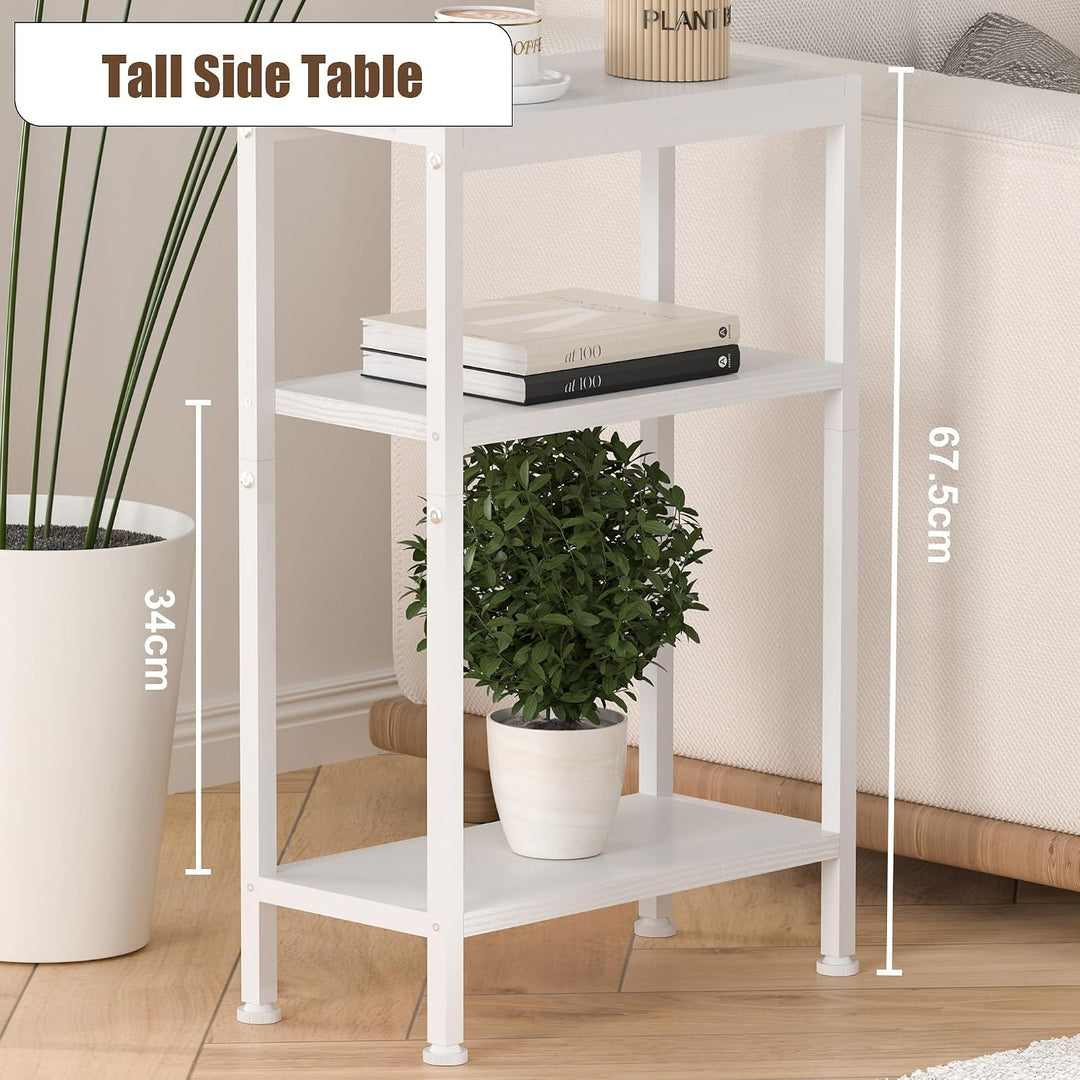 Schmaler Beistelltisch, Nachttisch, Kleiner Tisch, 3 Ablagen Nachttisch Schmal mit Stauraum, sofa be