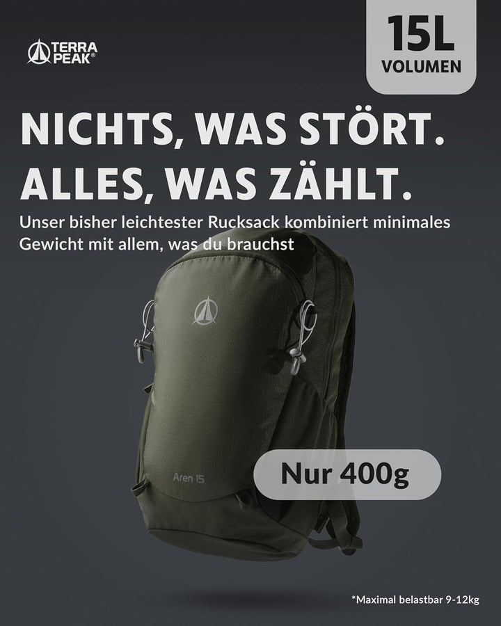 Terra Peak® Premium Wanderrucksack 15L (AREN) für Damen & Herren klein & extra leicht mit Rückenbelü