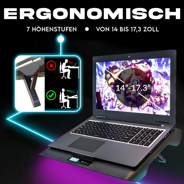 KLIM Mistral Laptop Kühler | Leistungsstarker Turbo-Ventilator (4500 U/min) | Gummiringdichtung für