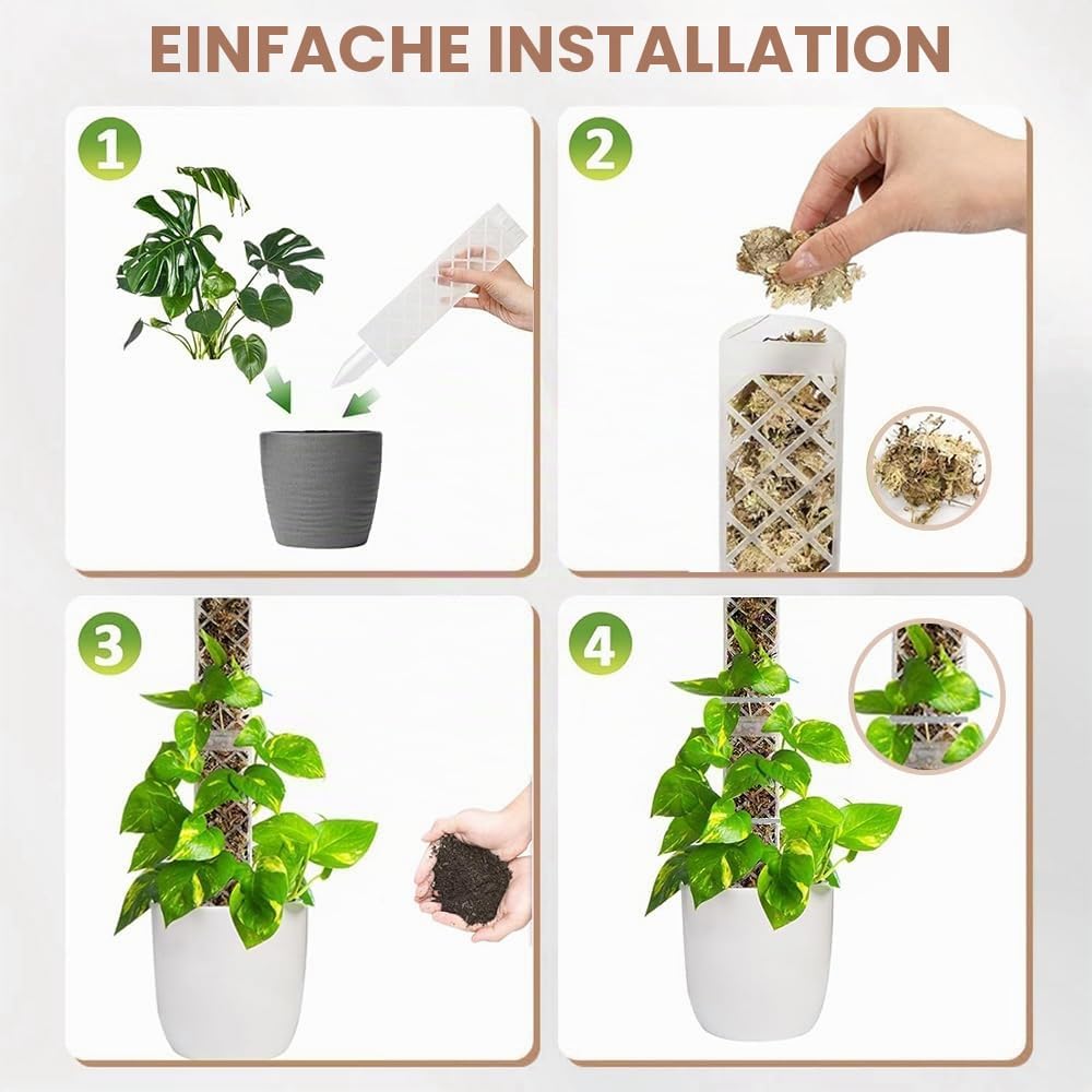 Rankhilfe mit Moosstab für Monstera - Pflanzenstab aus Kunststoff mit Giesshilfe Weiss/1/1, Wei&amp;