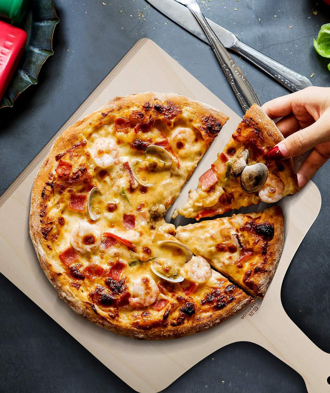 G.a HOMEFAVOR Pizzaschieber Holz, 42 x 30cm Pizzaschaufel Flammkuchenbrett Pizzabrett für Hausgemach