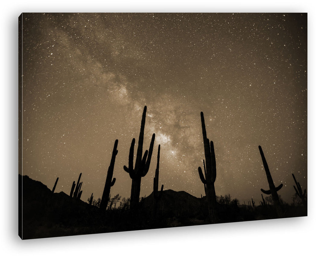 atemberaubender Sternenhimmel in der Wüste Format: 80x60 Effekt: Sepia als Leinwandbild, Motiv ferti