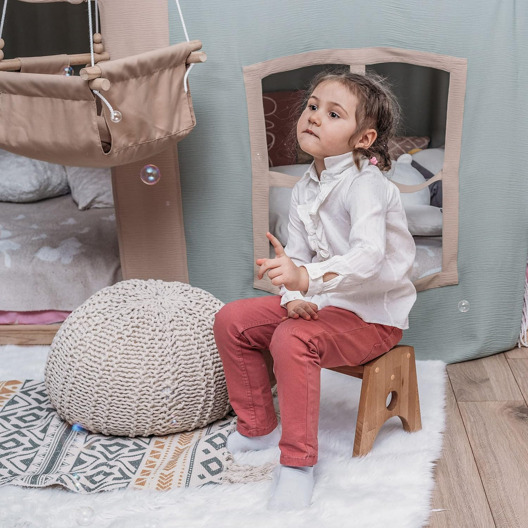 Schemel für Kinder aus Holz, Kleiner Kinderschemel, Holzhocker aus Massivholz, Sitzhöhe 20cm ohne Gr