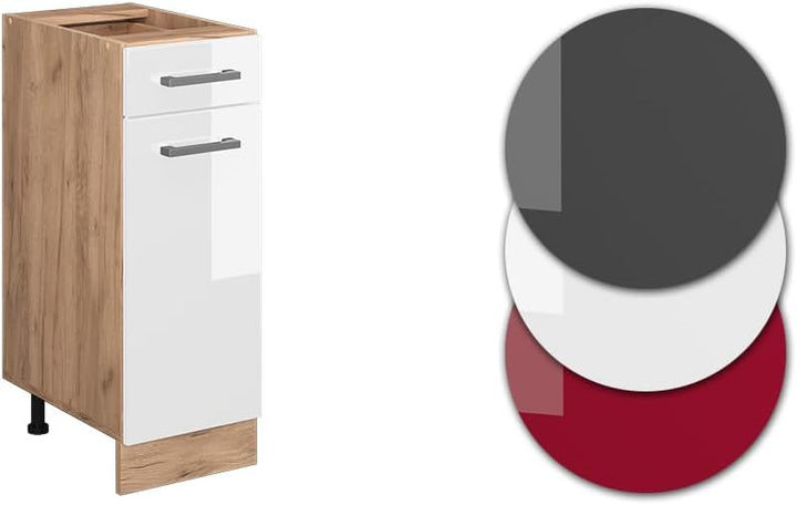 Vicco Küchenunterschrank R-Line, Weiss Hochglanz/Goldkraft Eiche, 30 cm ohne Arbeitsplatte Weiss Hoc
