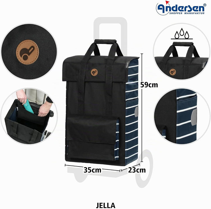 Andersen Einkaufstrolley Ersatztasche - 51 Liter - Seiten- &amp; Fronttasche - Tragegriff - extra Innenf