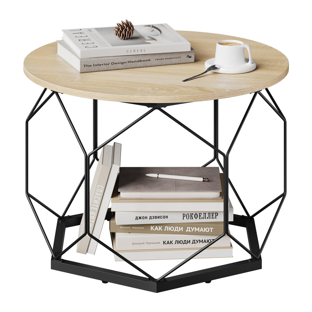 WOLTU Couchtisch rund, Wohnzimmertisch mit Stauraum, Beistelltisch Sofatisch Kaffeetisch, aus Metall