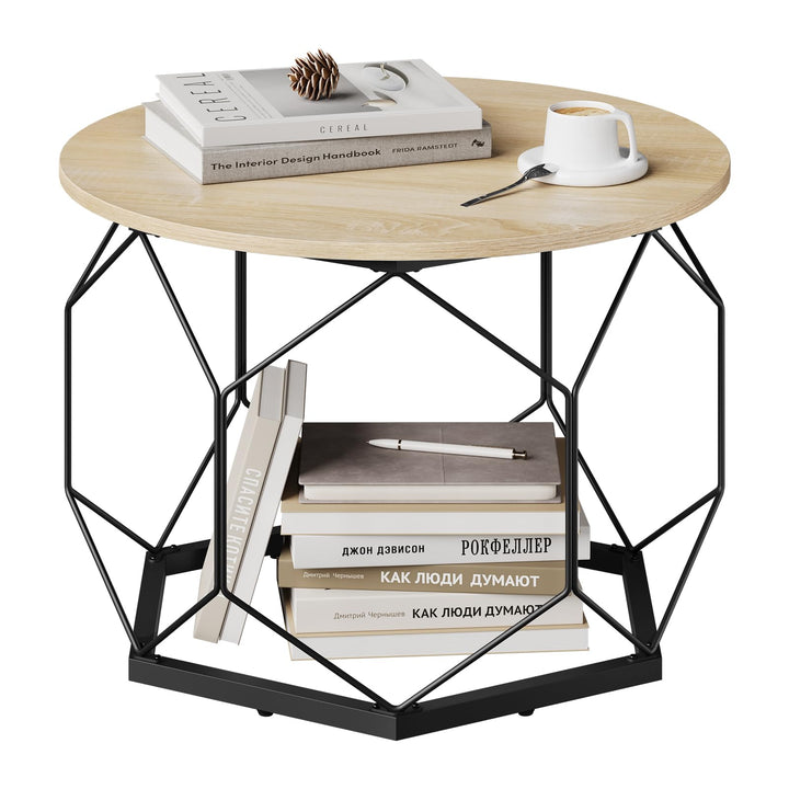 WOLTU Couchtisch rund, Wohnzimmertisch mit Stauraum, Beistelltisch Sofatisch Kaffeetisch, aus Metall