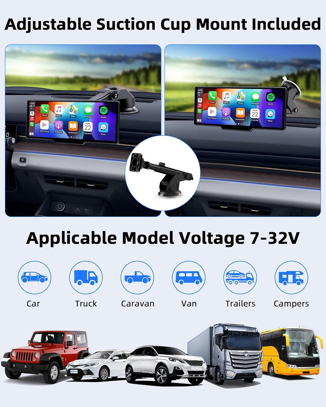 Jansite Carplay Android Auto Display mit Exklusive Halterung, 10,26 Zoll Touchscreen Car Play Bildsc