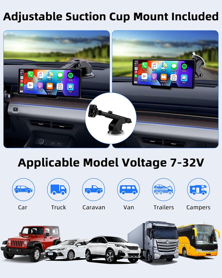 Jansite Carplay Android Auto Display mit Exklusive Halterung, 10,26 Zoll Touchscreen Car Play Bildsc