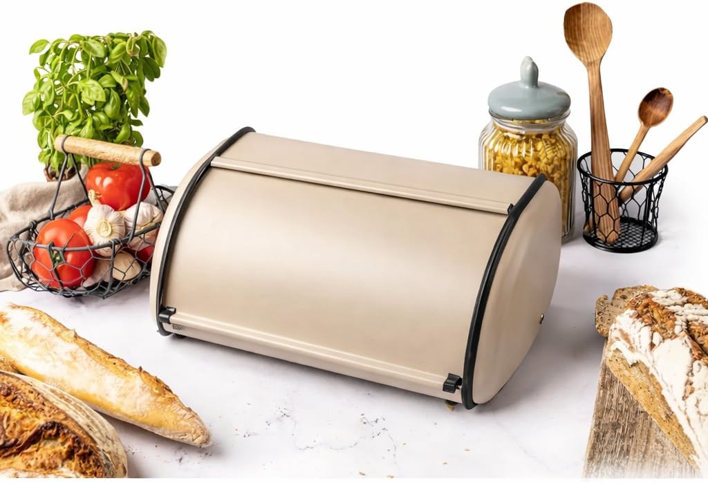 Brotkasten aus Stahl (Creme, Kleine 36cm x 24cm x 15cm) Creme Kleine 36cm x 24cm x 15cm, Creme Klein