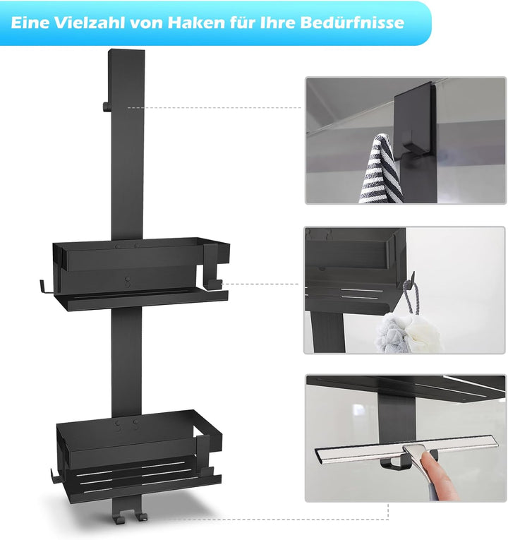 UUlioyer Duschablage zum Hängen, Duschregal aus Edelstahl SUS304 ohne Bohrer für Rahmenlos Glastür,