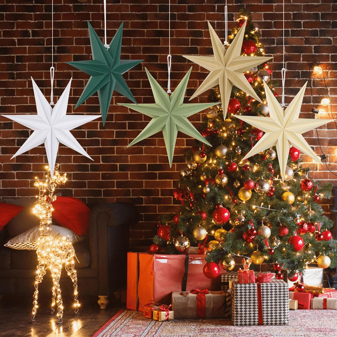 EASY JOY 5er Set Papiersterne 30cm Salbeigrün Faltstern Weihnachten Dekoration Dunkelgrün 9 Zacken W