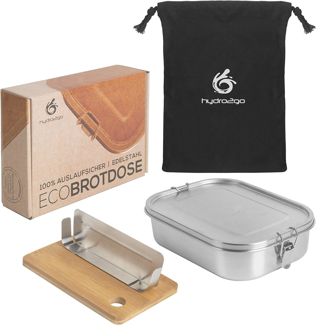 hydro2go® | NEU | Auslaufsichere Edelstahl Brotdose als innovatives Set. BPA- und plastikfreie Lunch