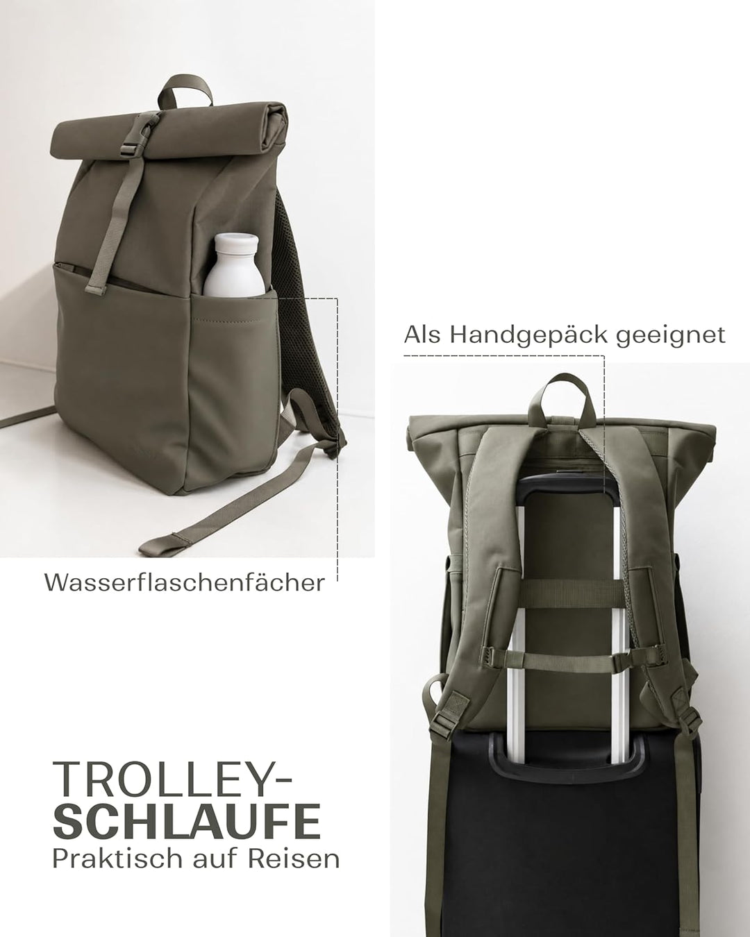 SVOLTA Rolltop Rucksack Damen und Herren - Reiserucksack 25L Wasserabweisend - Stylische Laptop Ruck