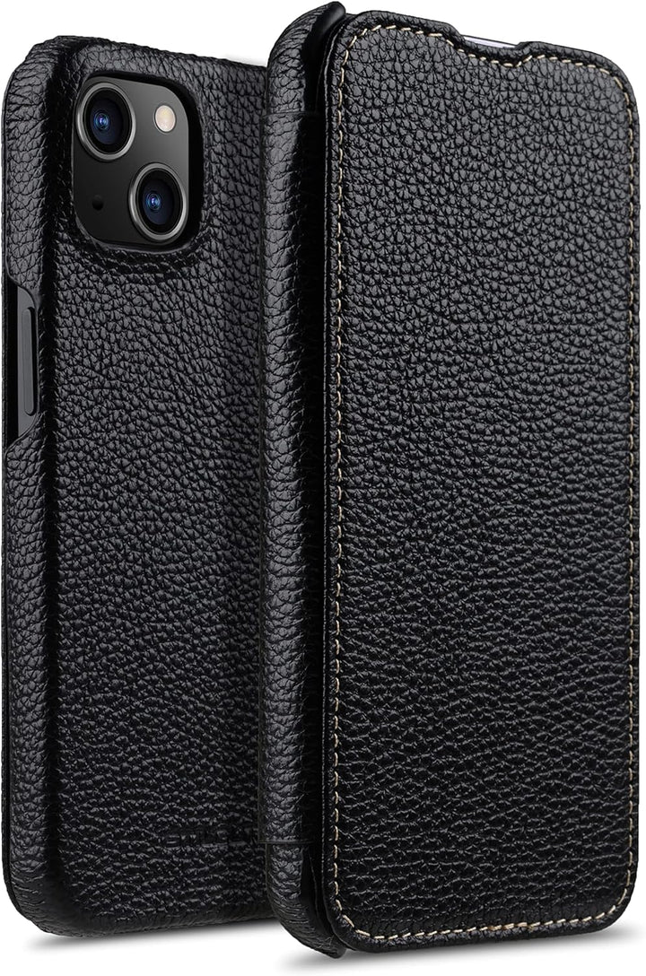 STILGUT Book Case kompatibel mit iPhone 13 Mini (5.4“) Hülle aus Leder zum Klappen, Klapphülle, Hand