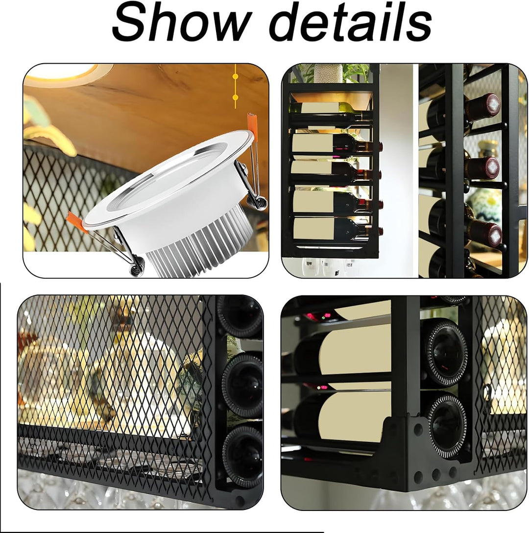 Weinregal zur Wandmontage, 2 Lagig Hängend Deckenregal Weinregal mit Glashalter, Industrielles Metal