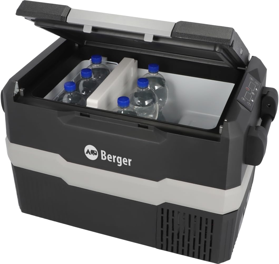 BERGER Tragbare Kompressor Kühlbox 12/24 V | Elektrische Kühlbox ideal für Camping mit Elektronische