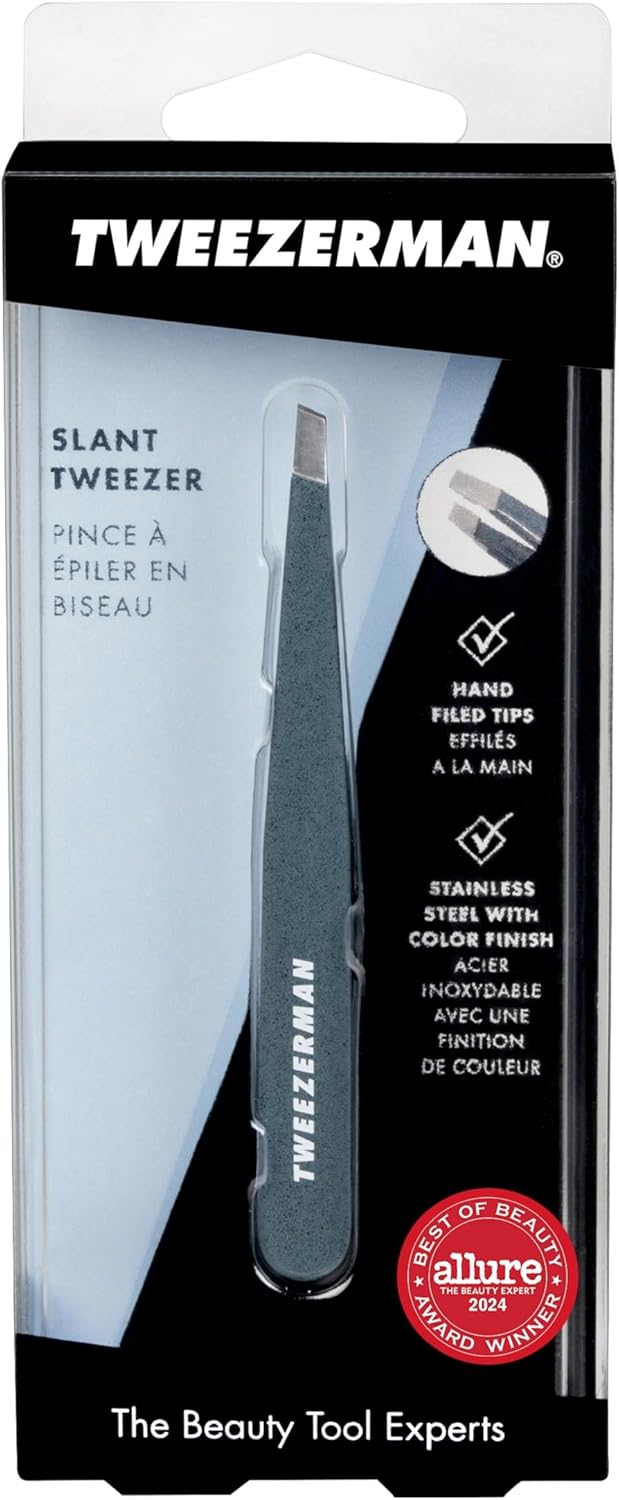 TWEEZERMAN Pinzette (Handgeschliffene Schräge Spitzen, Augenbrauen zupfen, Profi-Qualität, Rostfreie