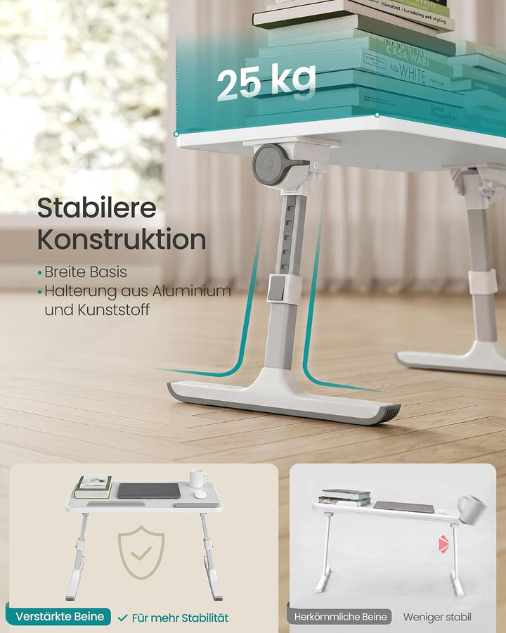 SONGMICS Laptoptisch, Betttisch mit Schublade, aus Holzspanplatte, Aluminiumlegierung und ABS-Kunsts