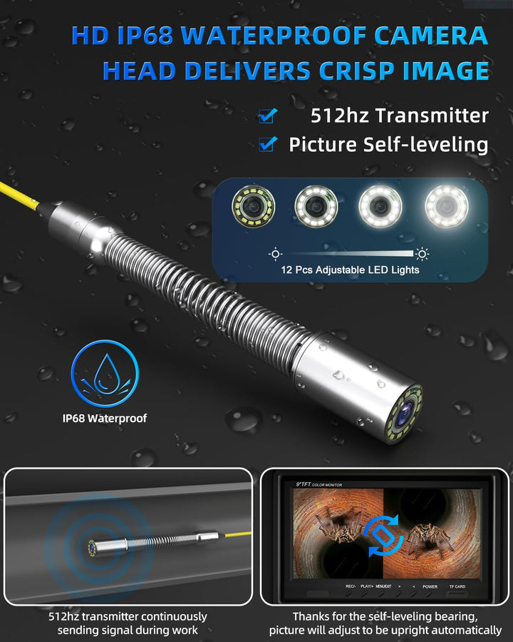 Rohrkamera mit Entfernungszähler, 30M Kanalkamera mit Ortung, Kamera für Röhre Abfluss Endoskop Selb
