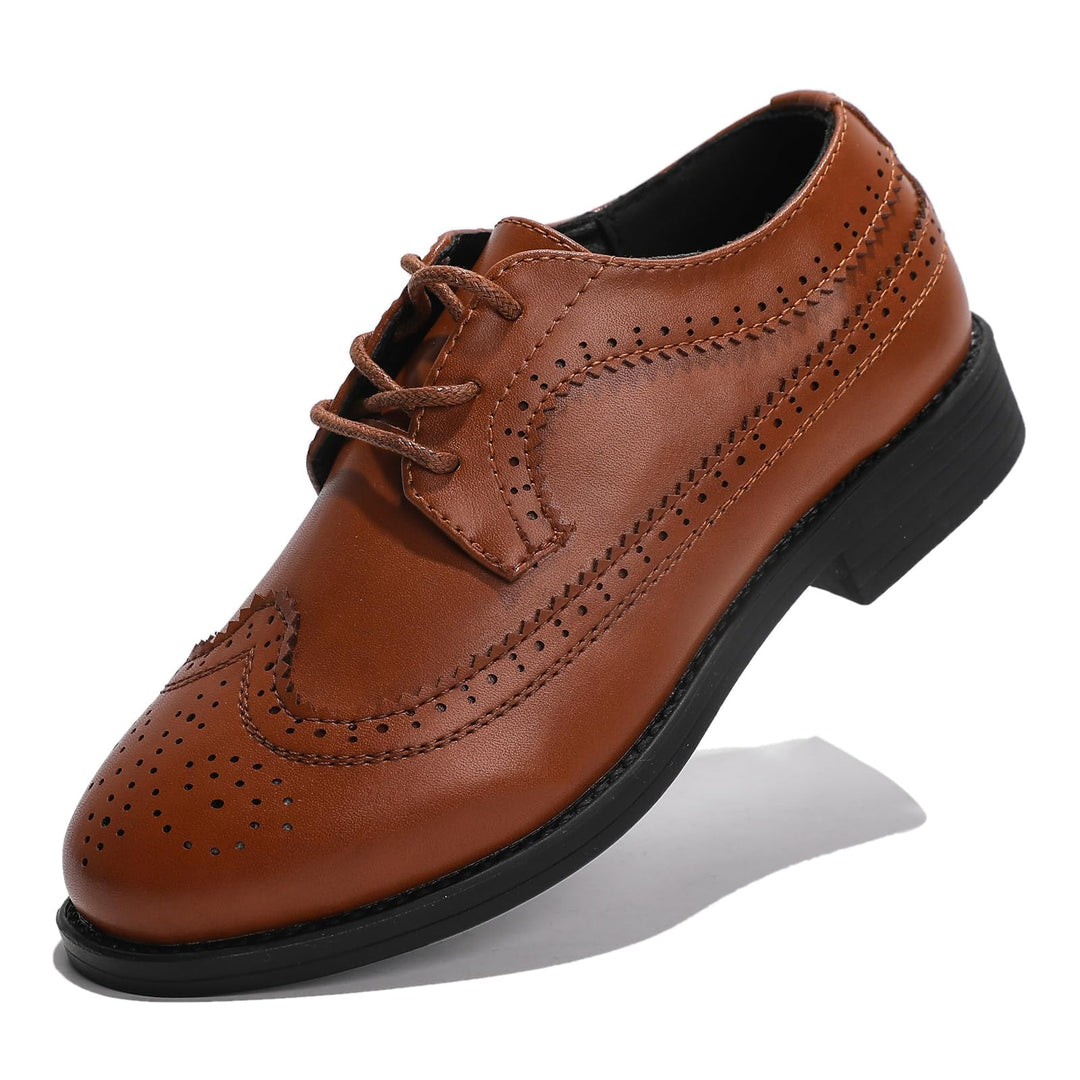 PPXID Jungen Schnürhalbschuhe Schule Oxfords Uniform Hochzeit Anzugschuhe 27 EU Braun B, 27 EU Braun