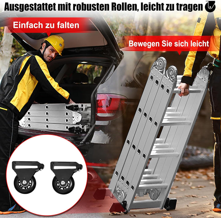 LZQ 4x4 Mehrzweckleiter 470cm 6 in 1 Alu Leiter Vielzweckleiter Klappleiter Haushaltsleiter Arbeitsl