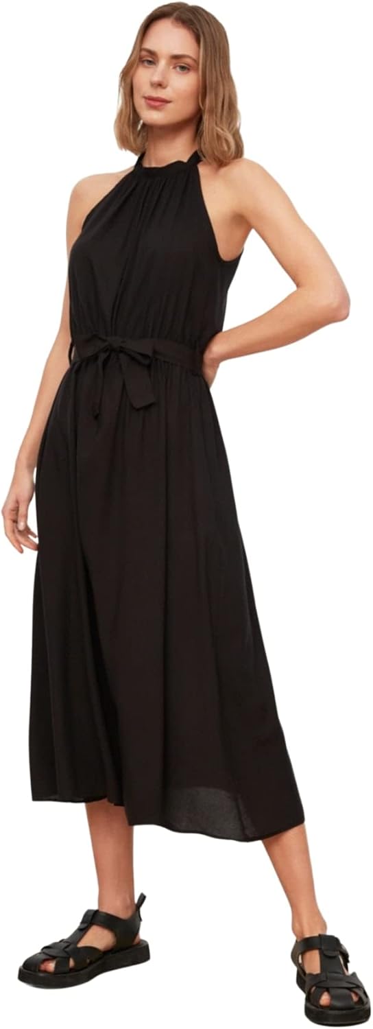 TRENDYOL Frau Midi A-Linie Regular Fit Webstoff Kleid 42 Schwarz, 42 Schwarz