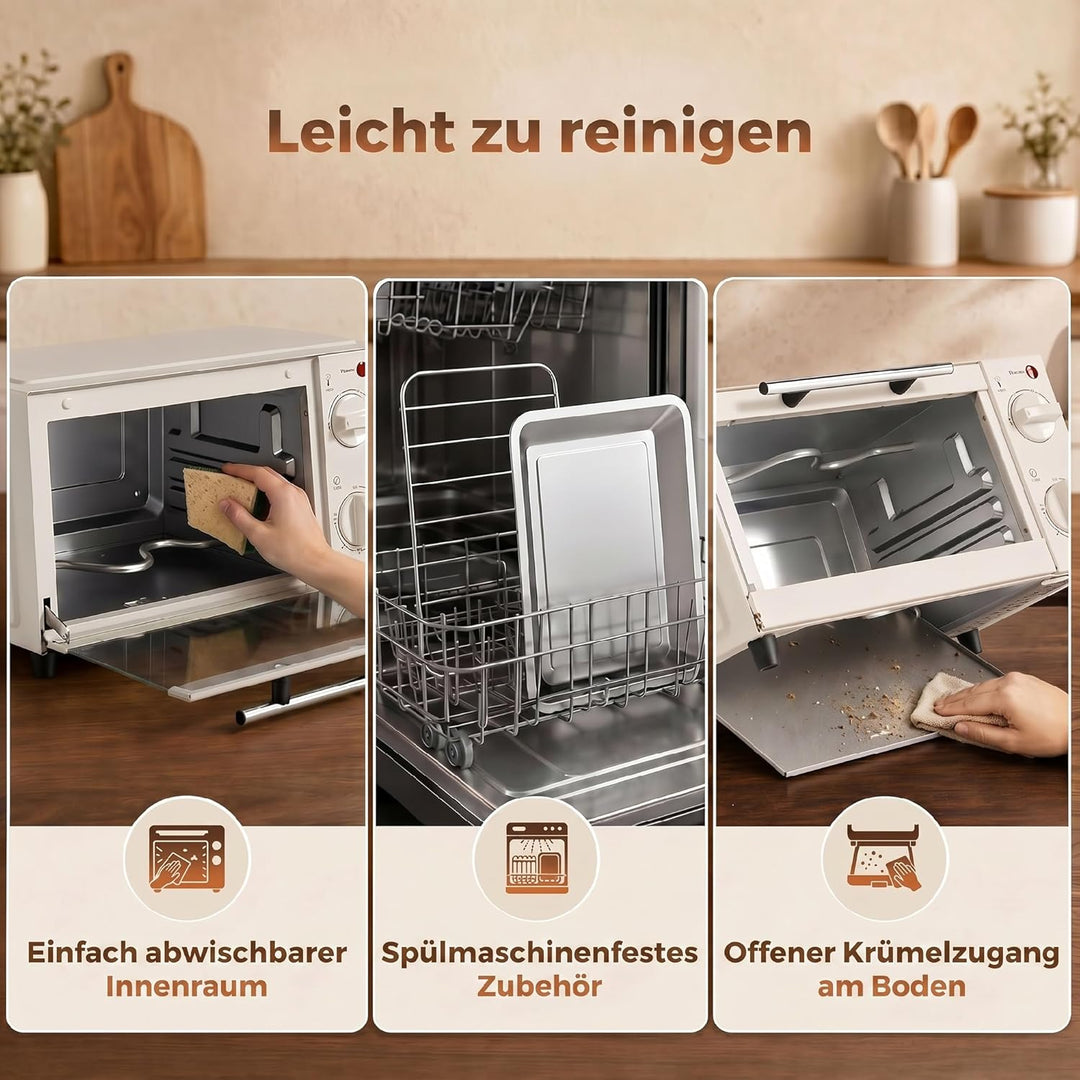 HOMCOM Mini Backofen 9 L 750W 100-230℃ 60 Min. Timer inkl. Backblech, Grillrost, Glas Fenster, Platz
