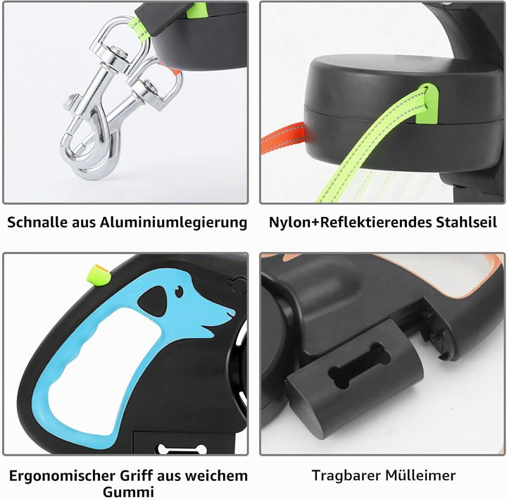 Doppelte Einziehbare Hundeleine, Rollleine Mit Led Licht, Ausziehbare Doppel Hundeleine Für 2 Hunde,