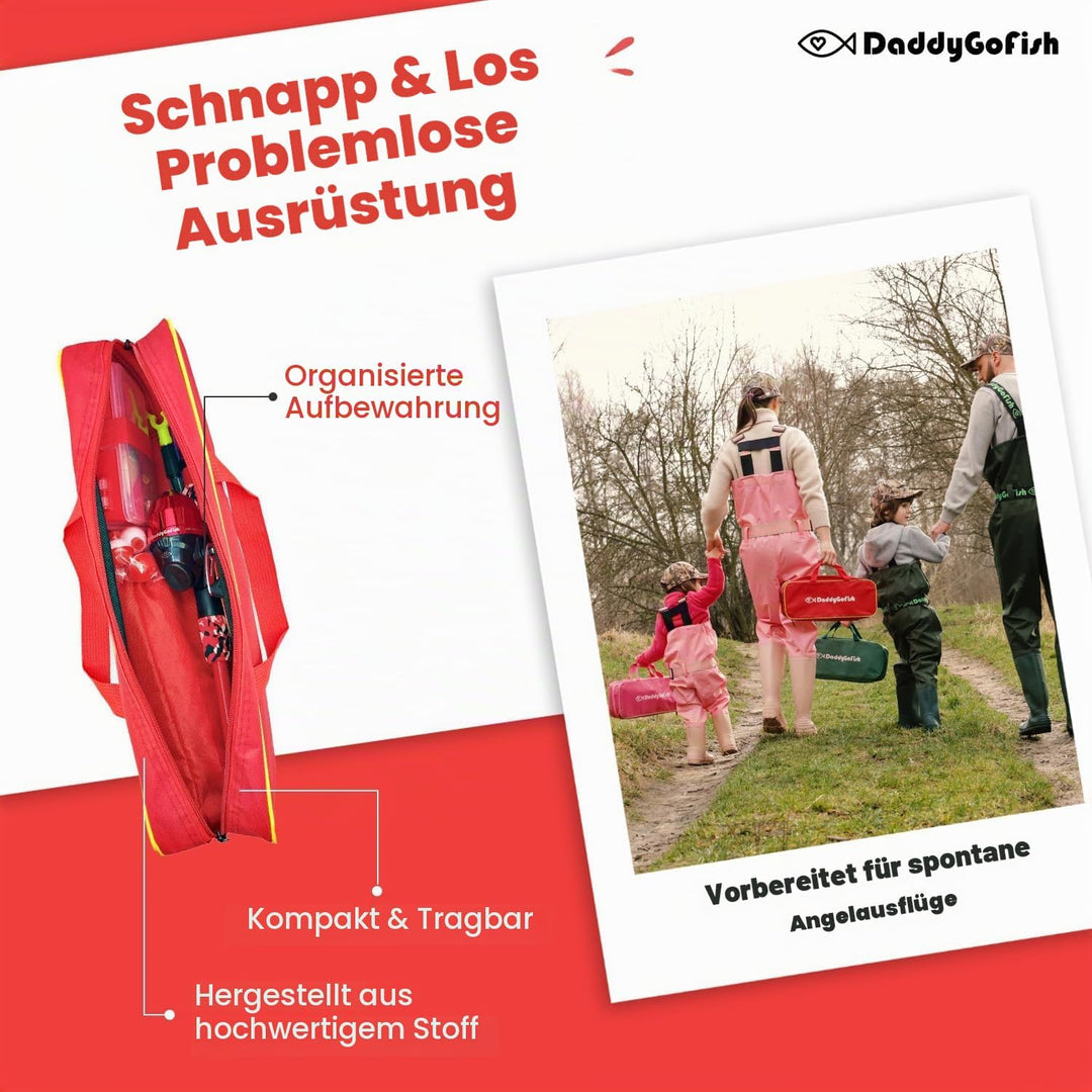 DaddyGoFish Kinder Angelset - Teleskoprute &amp; Rolle Combo mit Klappstuhl, Rutenhalter, Tackle Box, Kö
