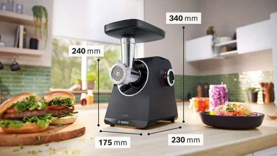 Bosch MultiPower Fleischwolf Serie 4 MFWS450B, 1900 W, elektrisch, 3 Lochscheiben (3-4,5-8), Wurstfü