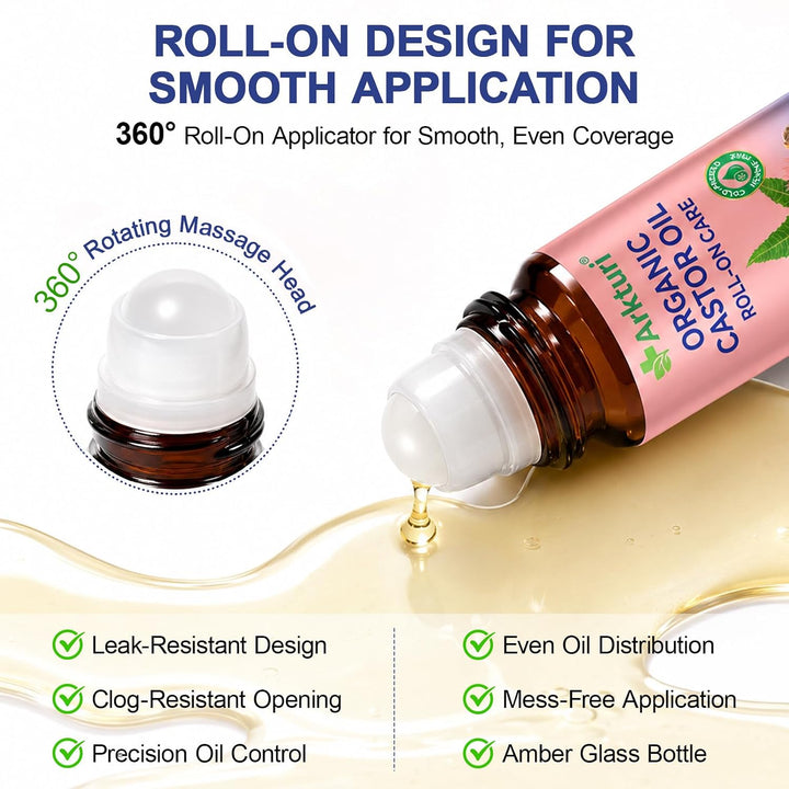 Bio-rizinusöl Rosenquarz-Roller, Organic Castor Oil with Rose quartz roller, 100% Cold Pressed, Natü