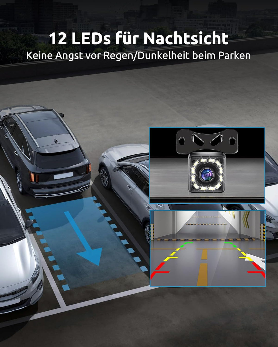 Essgoo LED Rückfahrkamera fürs Auto, IP68 wasserdicht 170° Weitwinkel Autoradio Backup Camera 720P R