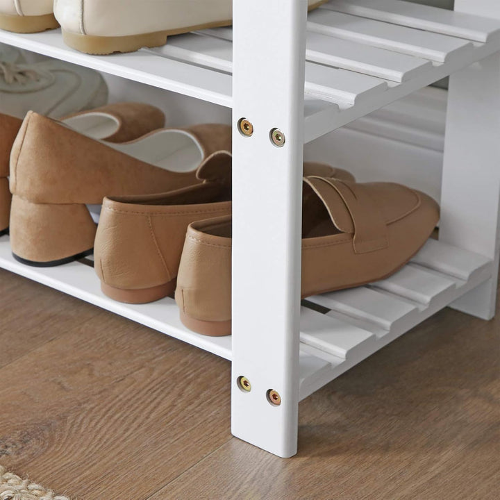 SONGMICS Schuhbank aus Bambus, Schuhregal mit 2 Ebenen, stabil, für Eingangsbereich, Wohnzimmer, Tra