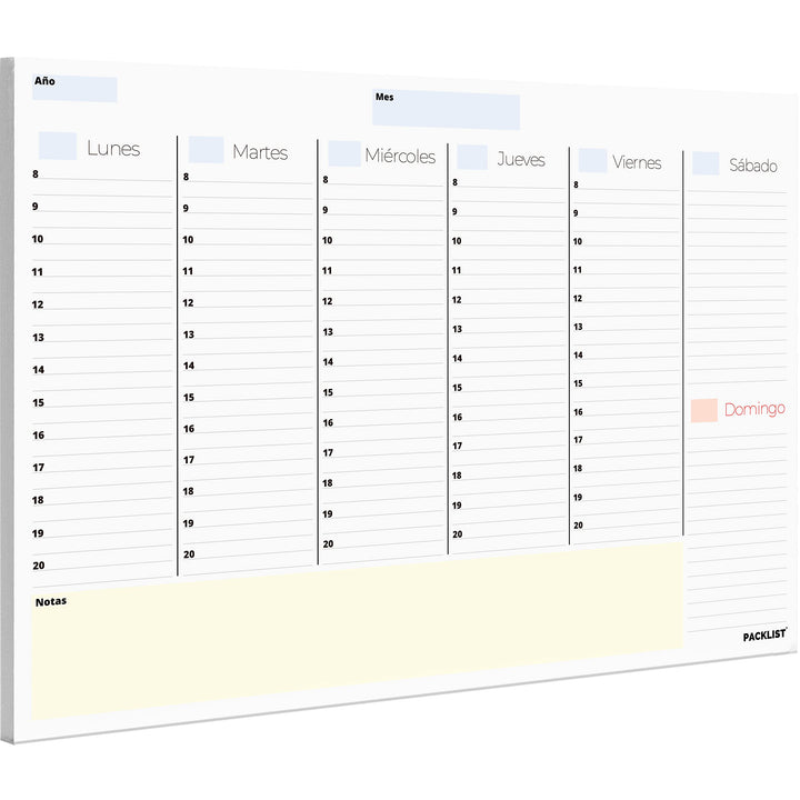 Undatierter Wochenplaner. DIN A4-Format, Schreibtischplaner, Wochenorganizer, Wochenagenda, -planer