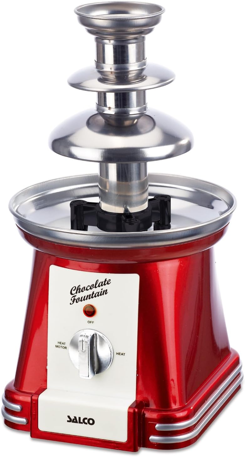 Salco Retro Schokoladenbrunnen - Schokobrunnen - Schokoladen Fondue aus Edelstahl im 50er Jahrestil