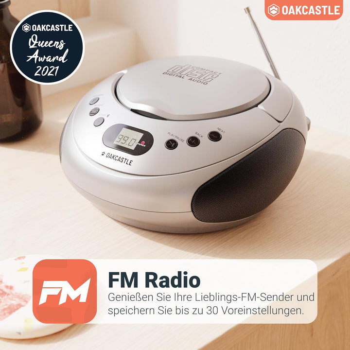 OAKCASTLE CD250 Tragbar Bluetooth Boombox | Einfache Kontrollen CD Player fur Kinder | Tragbare CD S