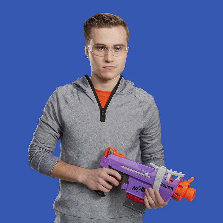 NERF Fortnite SMG-E Blaster -- Motorized Dart Blasting -- 6-Dart Clip, 6 Official Elite Darts -- for