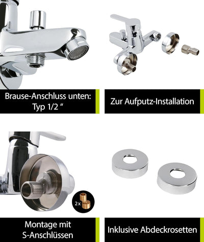 'aquaSu® Badewannenarmatur Jetmix Style, mit Typ 1/2 '' Brauseabgang unten und Umstell-Funktion, Ein
