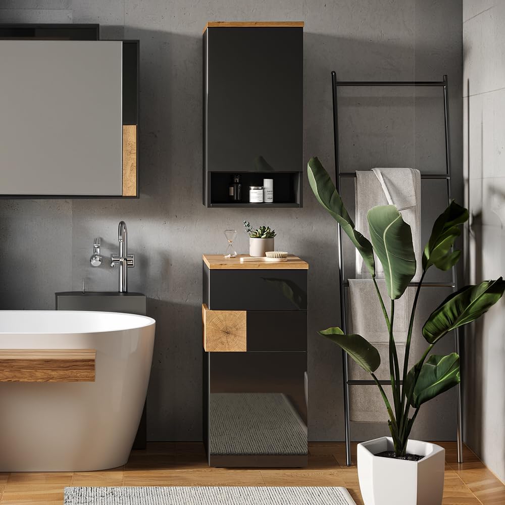 Vicco Badschrank Eden, Anthrazit/Artisan-Eiche, 40 x 77 cm Anthrazit Hängeschrank, Anthrazit Hängesc