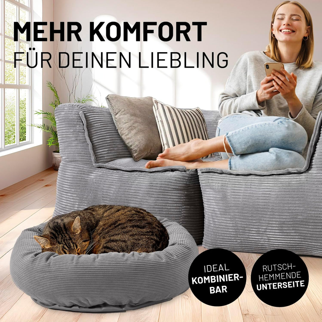 Lumaland Komfort Katzenbett Cord, Ø 60 cm | Katzenhöhle Rutschfester Boden | Katzen Zubehör mit Soft