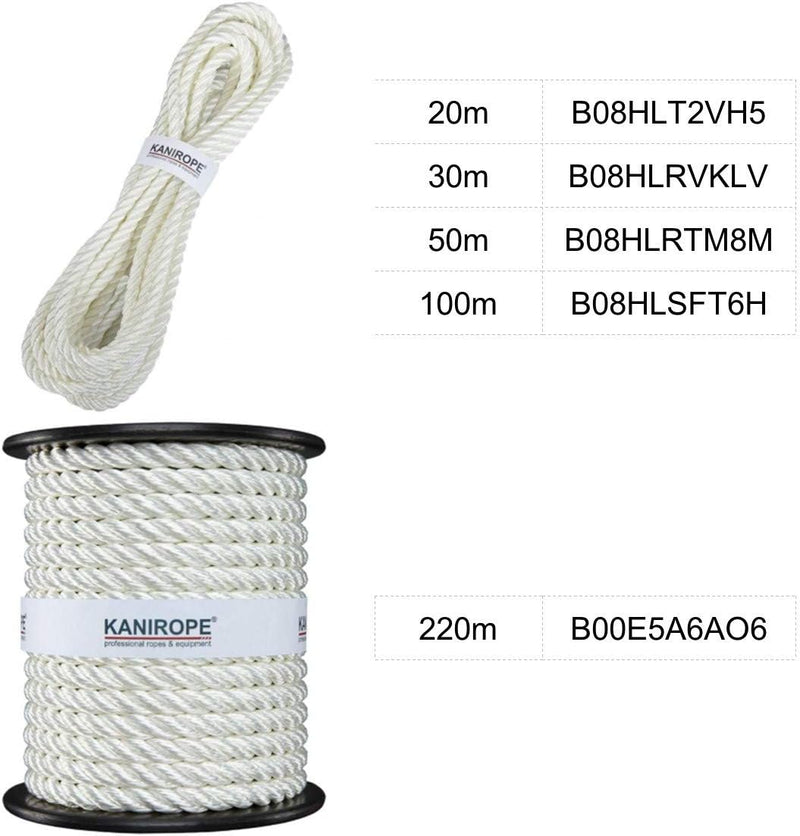 Kanirope® Polyester Tauwerk Polyesterseil POLYTWIST ø6mm 220m Weiss 3-litzig gedreht, 220m Weiss