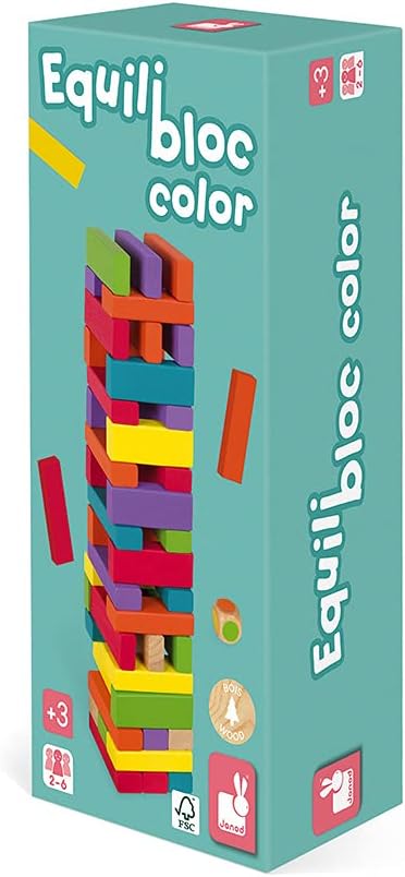 Janod J02012 Wooden Coloured Equilibloc, Light Grey 040, 7,5 x 7,5 x 33 cm